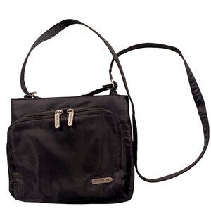 Travelon Black Nylon Crossbody Bag With Zebra Print Lining Multiple Compartments